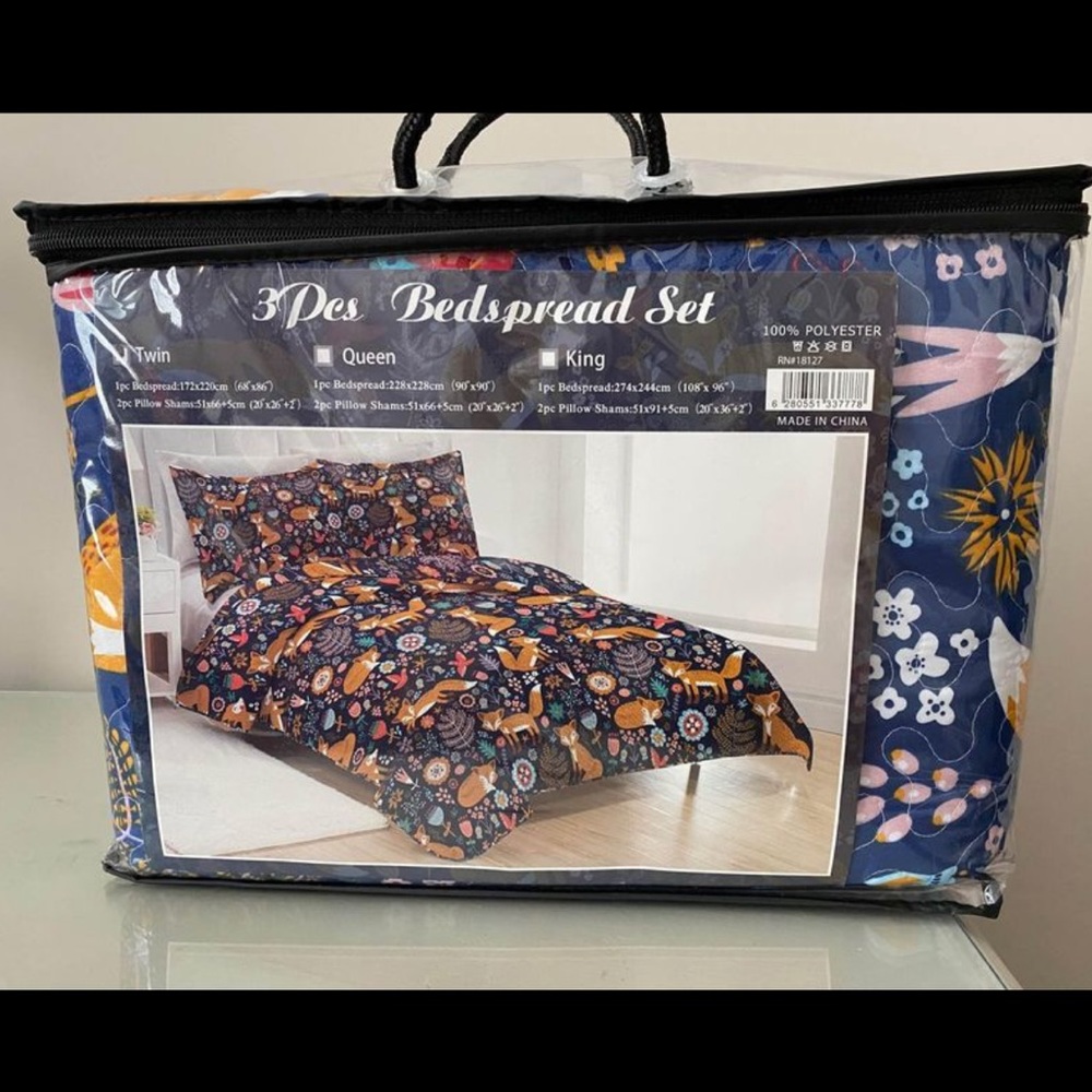 New 3 Piece Twin Bedspread Set Woodland Fox